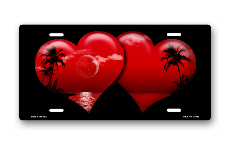Red Palm Hearts on Black License Plate