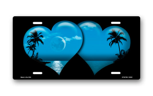 Blue Palm Hearts on Black License Plate