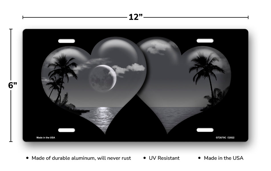 Gray Palm Hearts on Black License Plate