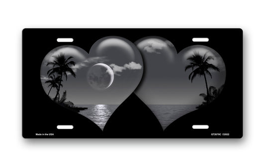 Gray Palm Hearts on Black License Plate