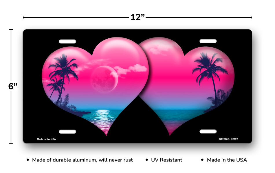 Pink Palm Hearts on Black License Plate