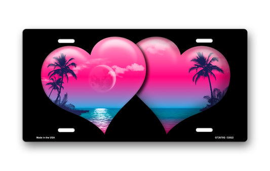 Pink Palm Hearts on Black License Plate