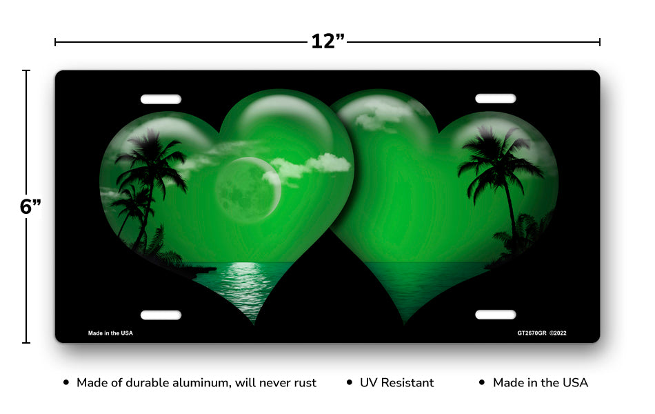 Green Palm Hearts on Black License Plate