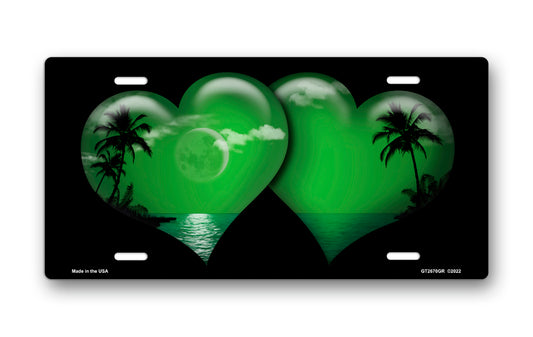 Green Palm Hearts on Black License Plate