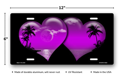 Purple Palm Hearts on Black License Plate