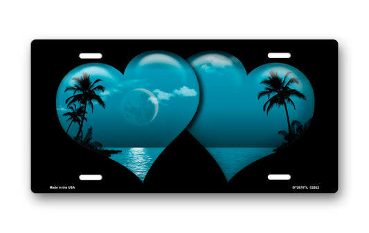 Teal Palm Hearts on Black License Plate