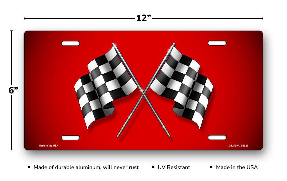 Checkered Flags on Red License Plate