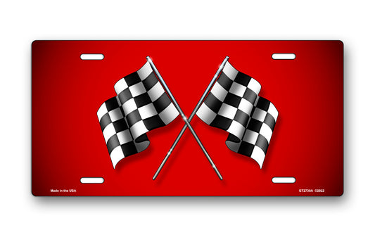 Checkered Flags on Red License Plate