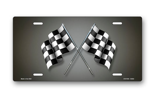 Checkered Flags on Gray License Plate