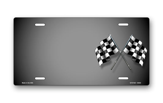 Checkered Flags on Gray Offset License Plate