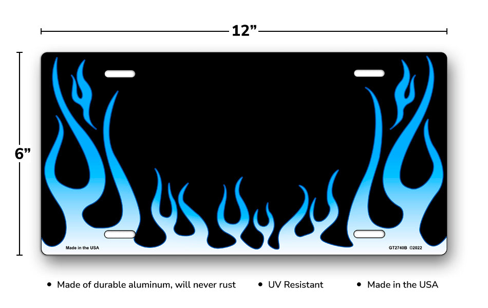 Blue Classic Flames License Plate