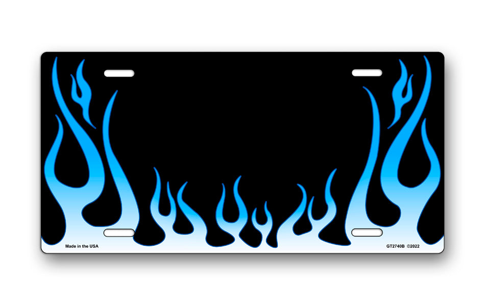 Blue Classic Flames License Plate