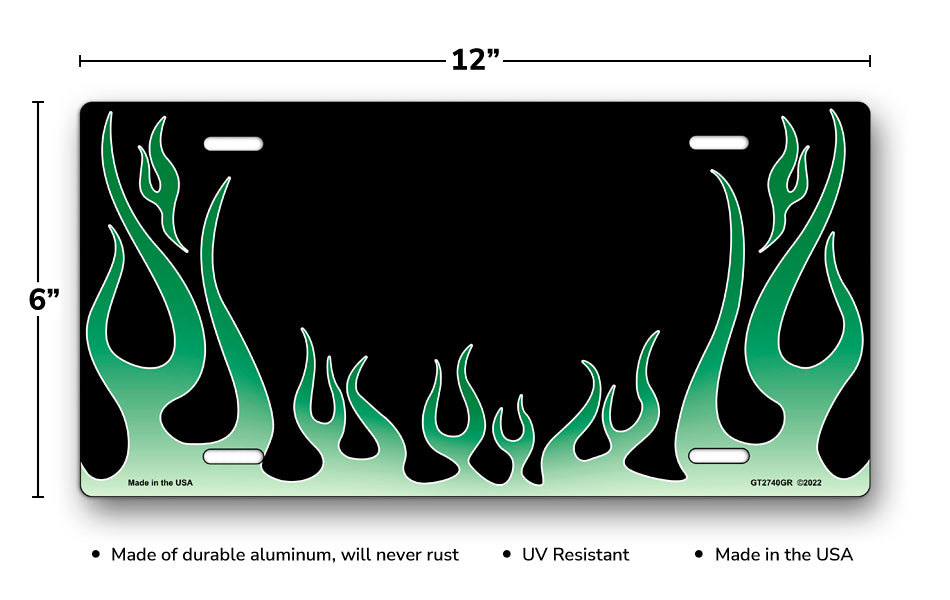 Green Classic Flames License Plate