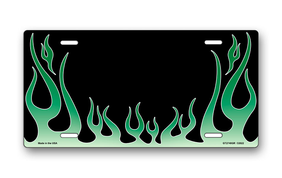 Green Classic Flames License Plate