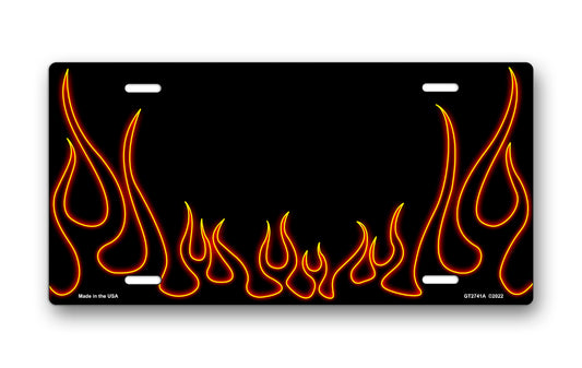 Red Neon Classic Flames License Plate