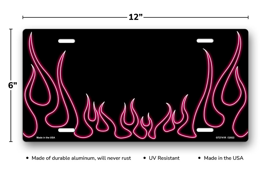 Pink Neon Classic Flames License Plate