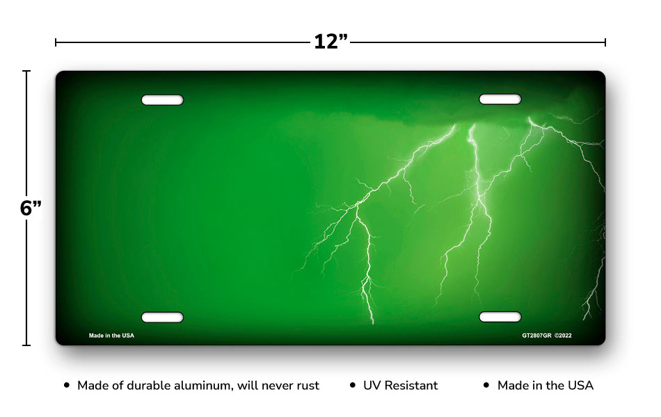 Lightning on Green License Plate