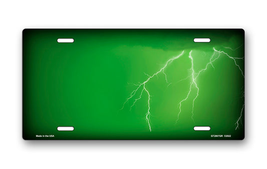Lightning on Green License Plate