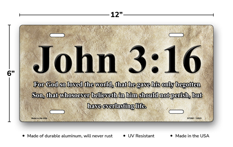 John 3:16 Scripture on Parchment License Plate