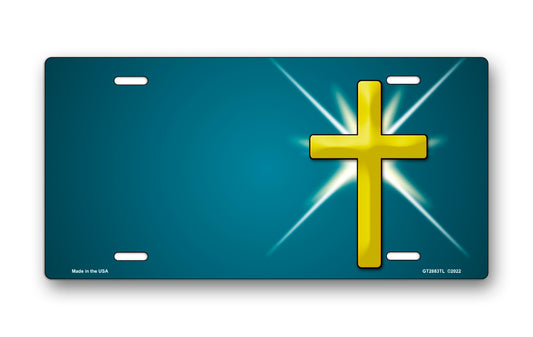 Shining Cross on Teal License Plate