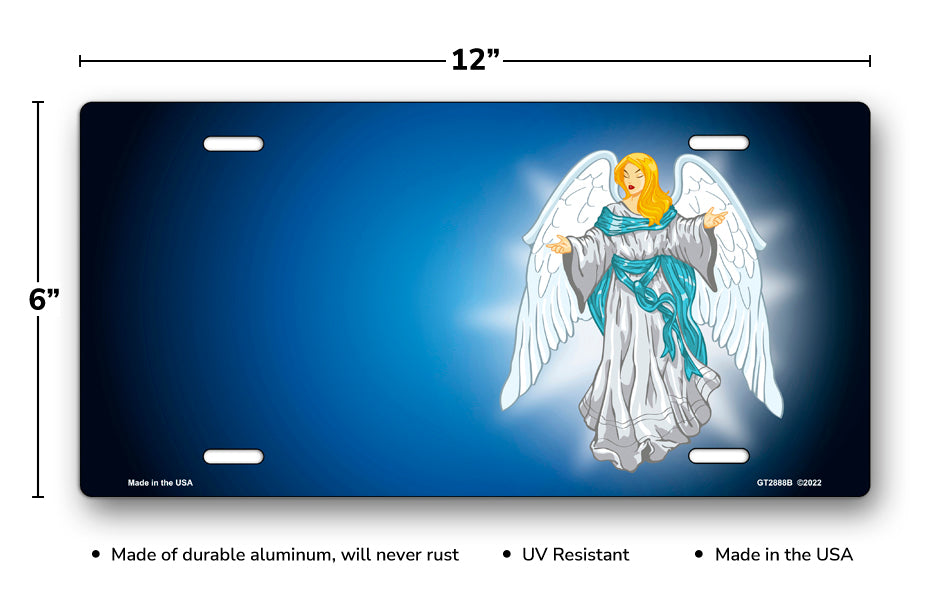 Light Skin Angel on Blue Offset License Plate