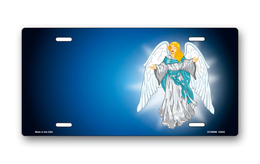 Light Skin Angel on Blue Offset License Plate