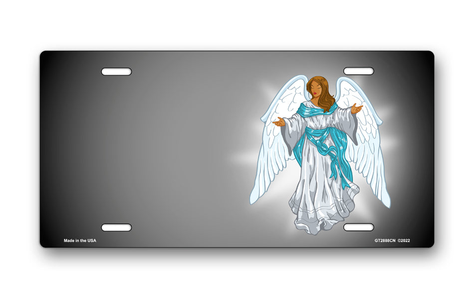 Dark Skin Angel on Gray Offset License Plate