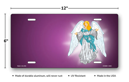 Light Skin Angel on Purple Offset License Plate