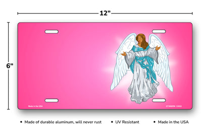 Dark Skin Angel on Pink Offset License Plate