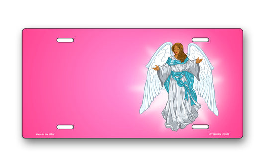 Dark Skin Angel on Pink Offset License Plate