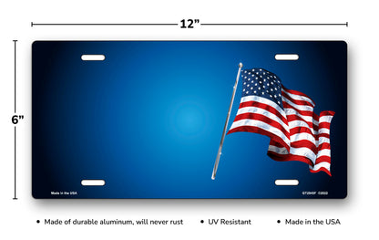 American Flag on Blue Offset License Plate