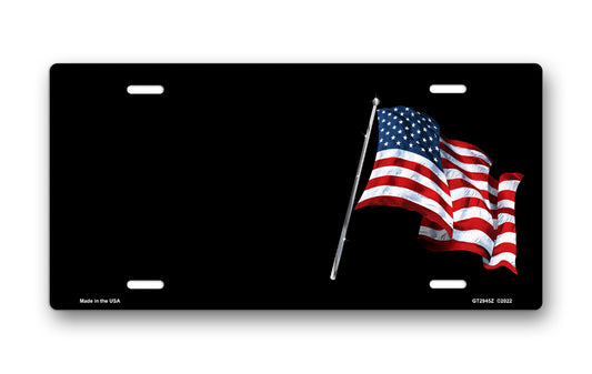 American Flag on Black Offset License Plate