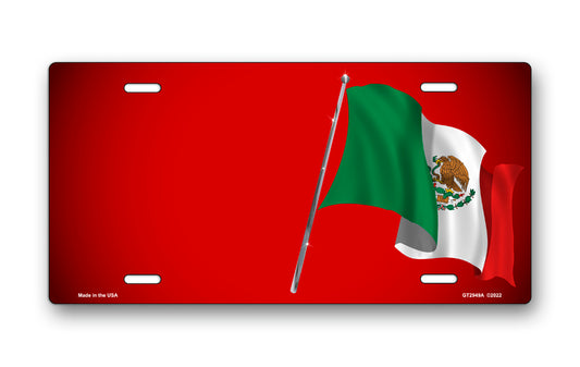 Mexican Flag on Red Offset License Plate