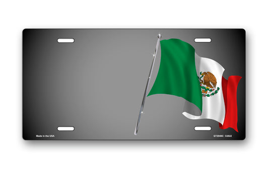 Mexican Flag on Gray Offset License Plate