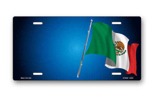 Mexican Flag on Blue Offset License Plate