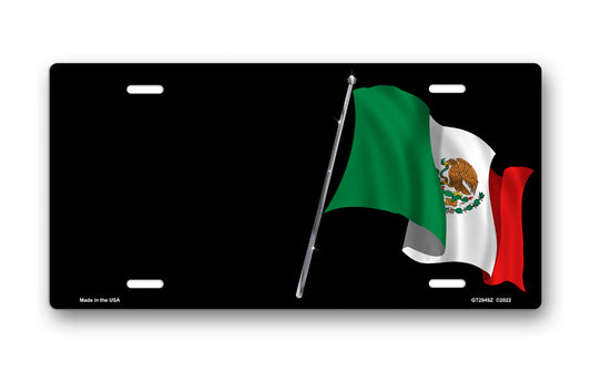Mexican Flag on Black Offset License Plate