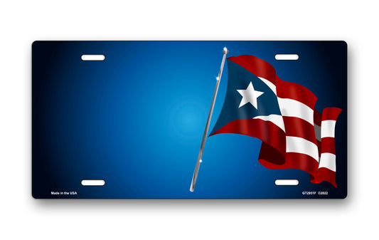 Puerto Rican Flag on Blue Offset License Plate