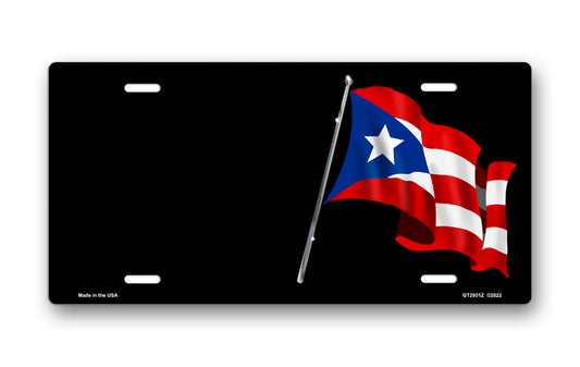 Puerto Rican Flag on Black Offset License Plate