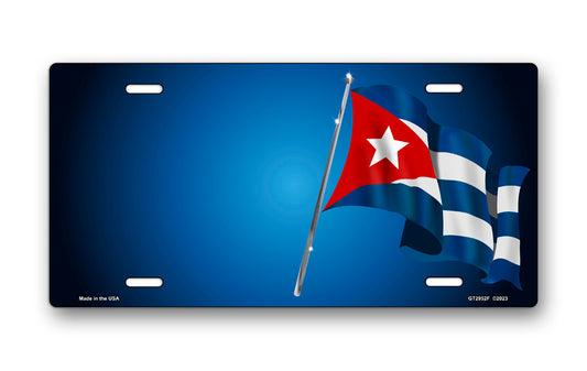 Cuban Flag on Blue Offset License Plate