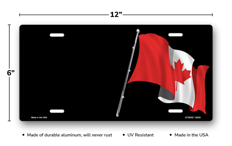 Canadian Flag on Black Offset License Plate