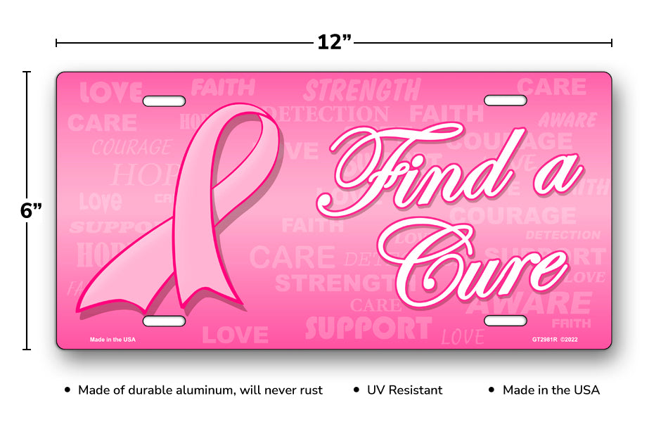Find A Cure Pink Ribbon License Plate