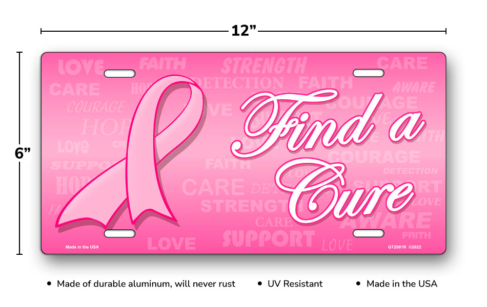 Find A Cure Pink Ribbon Breast Cancer Awareness License Plate