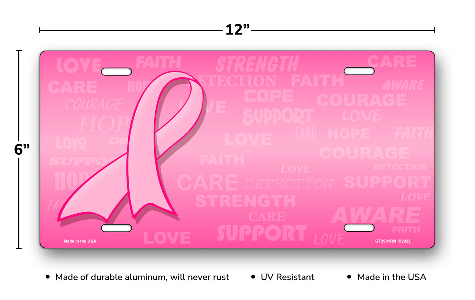 Pink Ribbon Breast Cancer Awareness License Plate