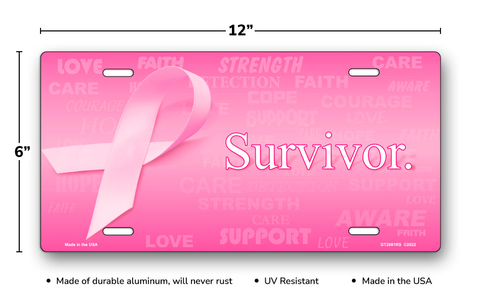 Survivor Pink Ribbon Breast Cancer Awareness License Plate