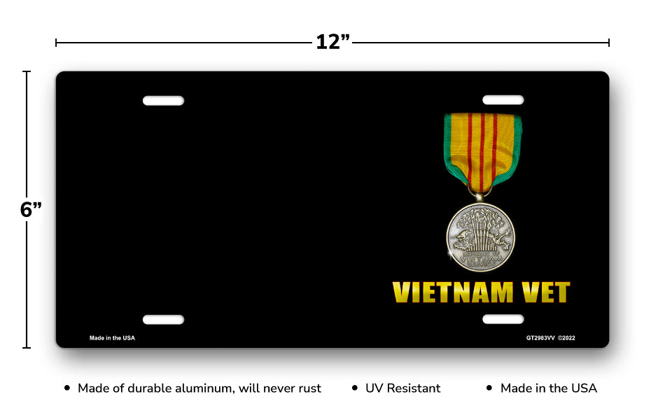 Vietnam Vet Medal on Black Offset License Plate