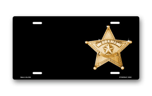 Gold Star Badge on Black Offset License Plate