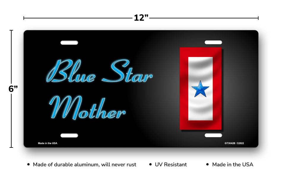 Blue Star Mother Blue Star Flag on Black License Plate