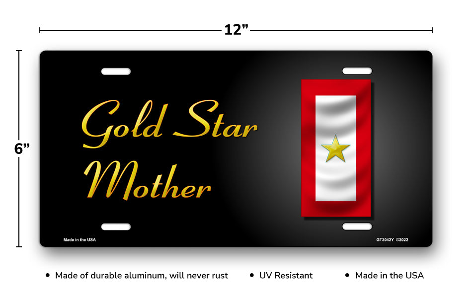 Gold Star Mother Gold Star Flag on Black License Plate