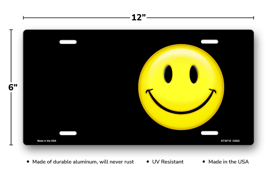 Smiley on Black Offset License Plate