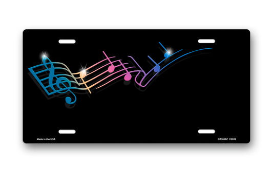 Musical Notes on Black Offset License Plate